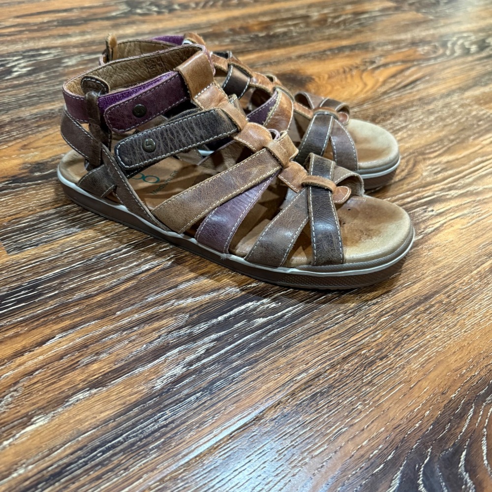 VADO 36 Strappy Leather Sandals Women Brown Purple Multi-Color Gladiator Flat